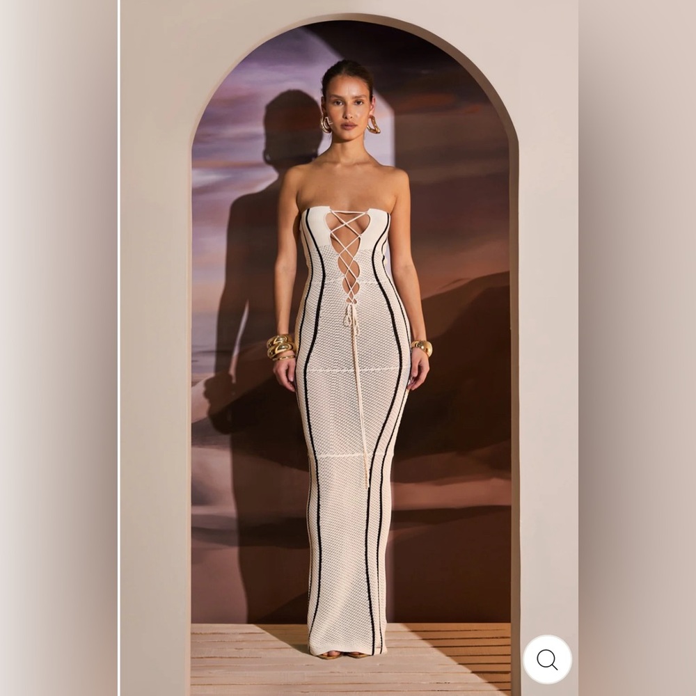 MURCI BANDEAU LACE UP MAXI DRESS IN SAHARA Brand New/ Never Worn; UK 6/US 2